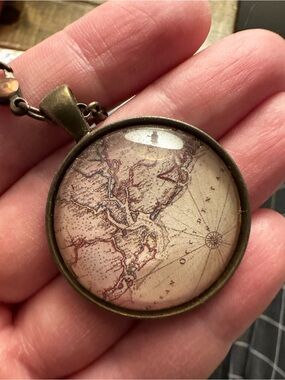 Vintage Style Antique Bronze Map Pendant Necklace - Brown